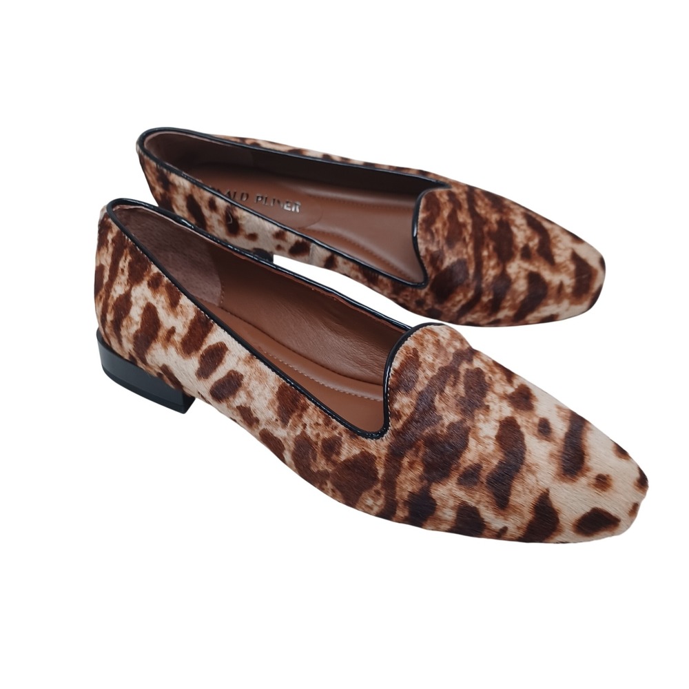 Donald Pliner Womens Leopard Calf Hair Reena Loafers Flats Brown Tan US 8.5 M